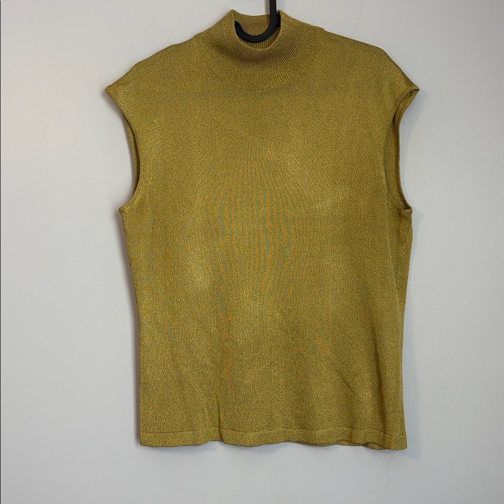 Jones New York Vintage Gold Knit Mockneck Sleeveless Top size L